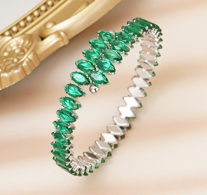 Wovanoo Rhinestone Cuff Bracelet Cubic Zirconia Tennis Bracelets Open Adjustable Elastic Bangle for Women - Image 3